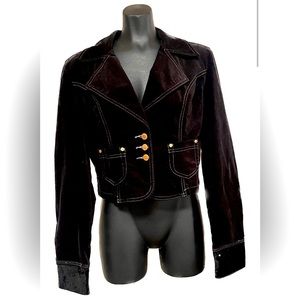 FUBU stylish NWOT black button up crop jacket with Sequin cuffs Y2K retro sz M